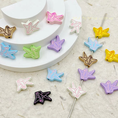 Folded Paper Crane Metal Beads 20mm Spray Painted Colorful Alloy