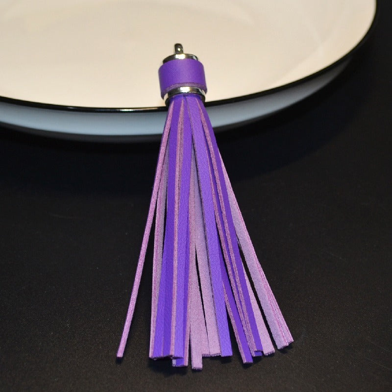 Silver PU Leather Tassel Keychain Metallic 9cm Length 17
