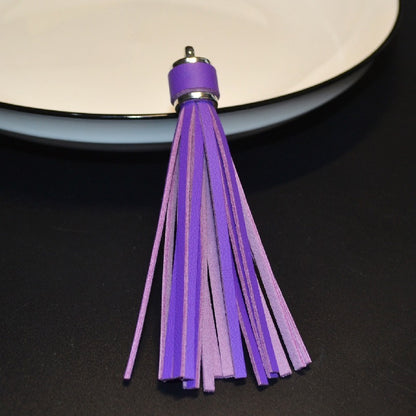 Silver PU Leather Tassel Keychain Metallic 9cm Length 17