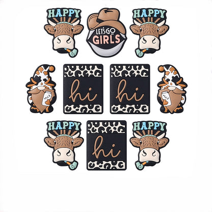 Silicone Focal Beads Cowboy Hat Happy Text Denim 20pcs