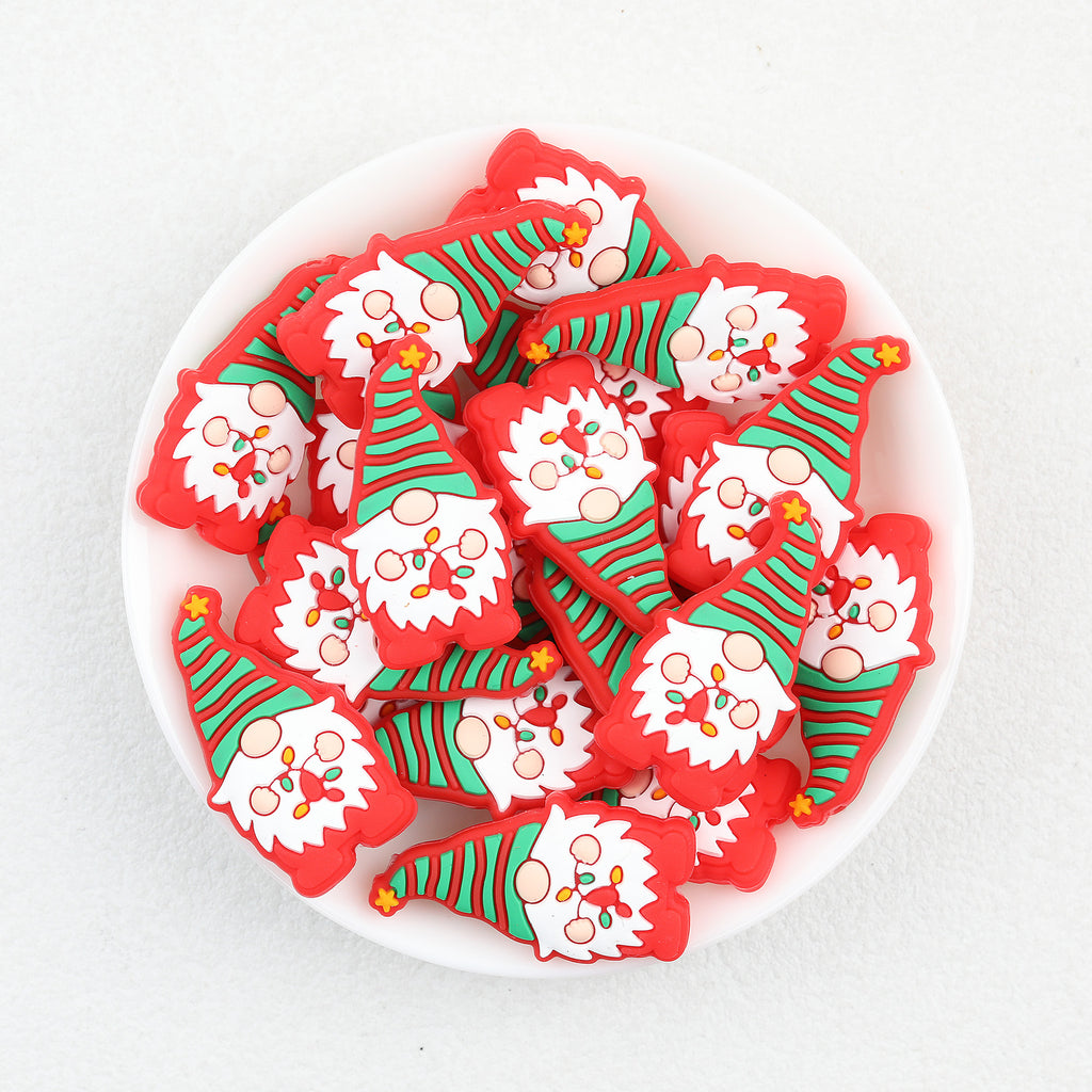 Red Dwarf Silicone Focal Beads Wholesale, Christmas Tree Hat Design