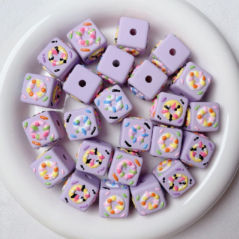 Hand Painted Square Acrylic Beads 16mm Cute Macaron 5pcs 3