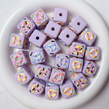 Hand Painted Square Acrylic Beads 16mm Cute Macaron 5pcs 3