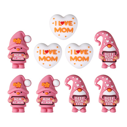 Silicone 3D Focal Beads Mothers Day Pink Hat Gnome Holding Sign 8