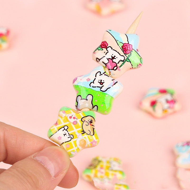 Star Shaped Acrylic Beads 25mm Spring Oil Painting Maltese Pattern 10pcs 2