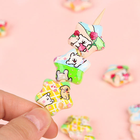 Star Shaped Acrylic Beads 25mm Spring Oil Painting Maltese Pattern 10pcs 2