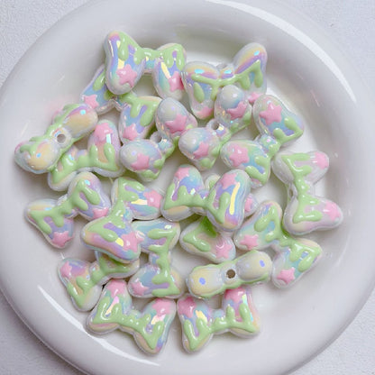 Hand-Painted Bow Heart Acrylic Beads 21×29mm Glossy Pastel 5pcs 4