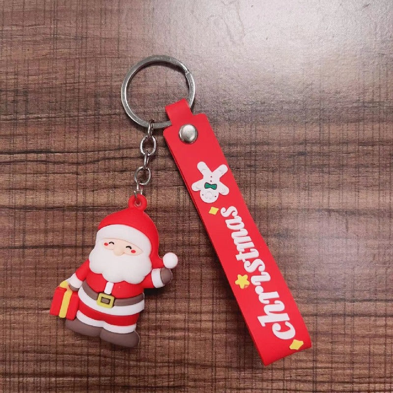 Soft Rubber Christmas Tree and Santa Claus Keychain with Red Strap 16