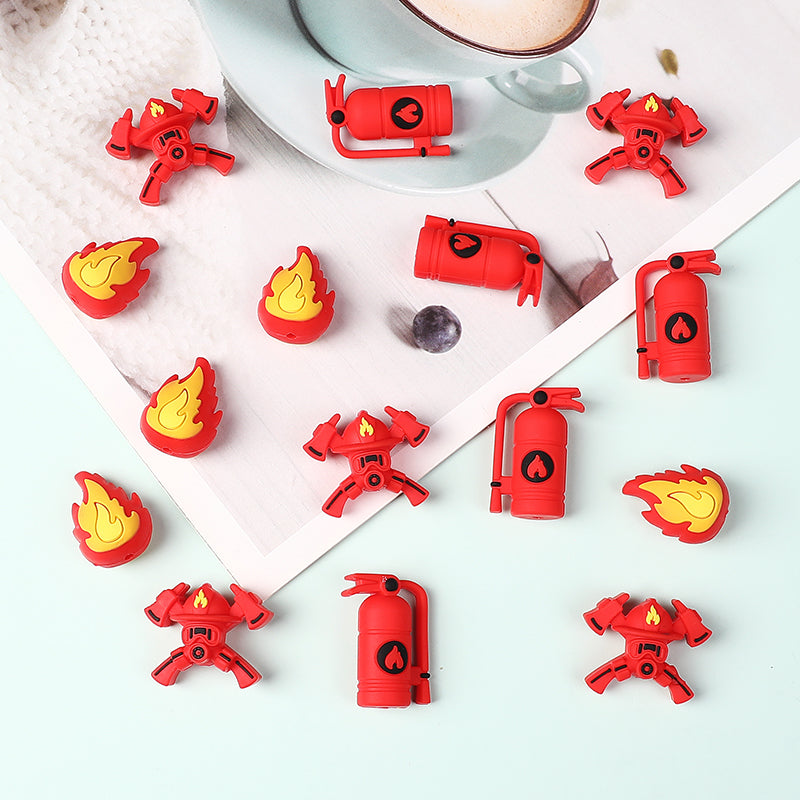 Silicone 3D Focal Beads Fire Fighting Fire Helmet Crossed Axes 20pcs 5
