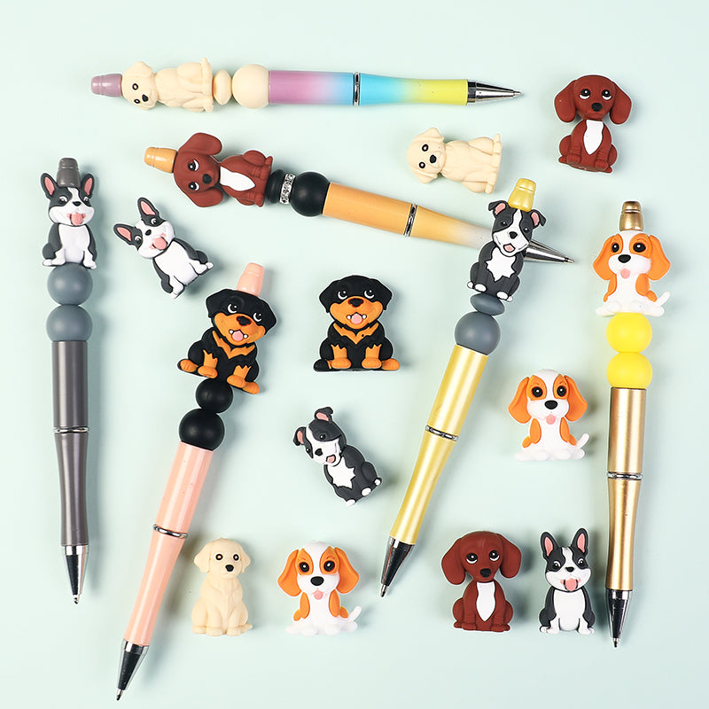 Silicone 3D Focal Beads Puppy Sitting Pose Smiling Face 20pcs 8