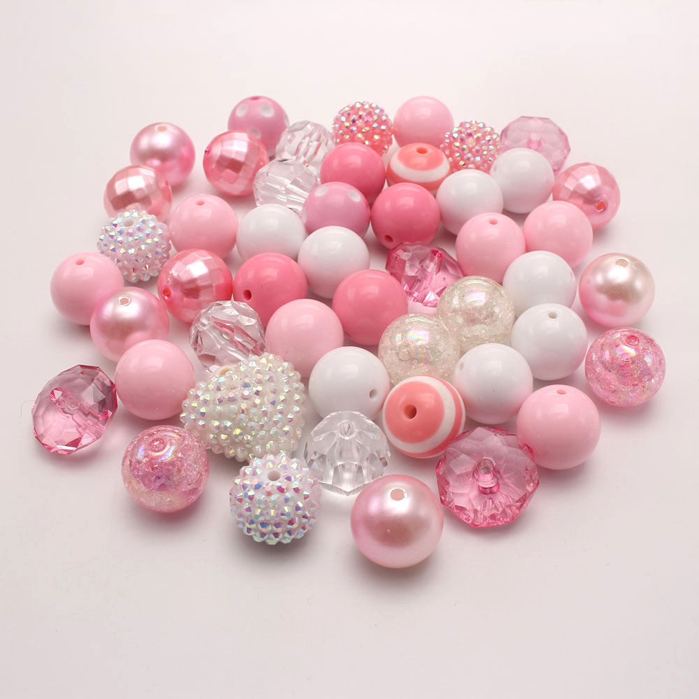 Bubblegum Beads 20mm White Pink Pearly Rhinestone Chunky Mix 48pcs 2