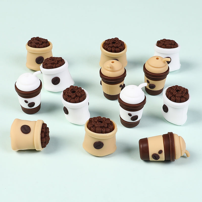 Silicone 3D Focal Beads Coffee Cup With Coffee Bean Detail 20pcs 6