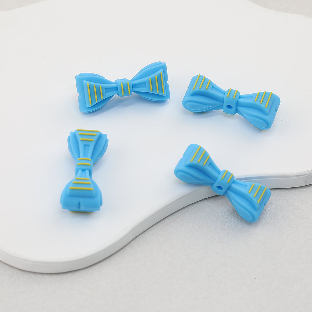 3D Father's Day Blue Bowtie Silicone Focal Beads 20pcs