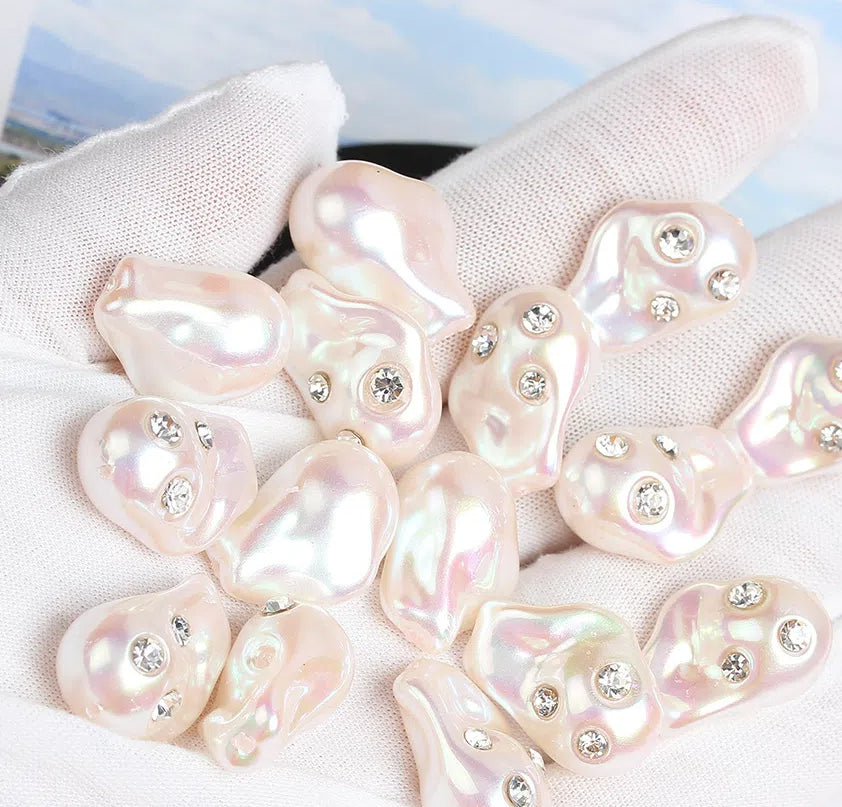Irregular Acrylic Beads ABS Plastic Imitation Pearl Rhinestone 10pcs 10
