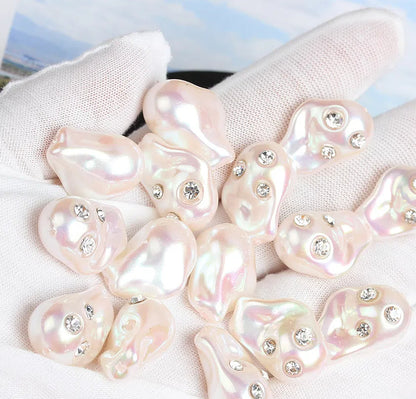 Irregular Acrylic Beads ABS Plastic Imitation Pearl Rhinestone 10pcs 10