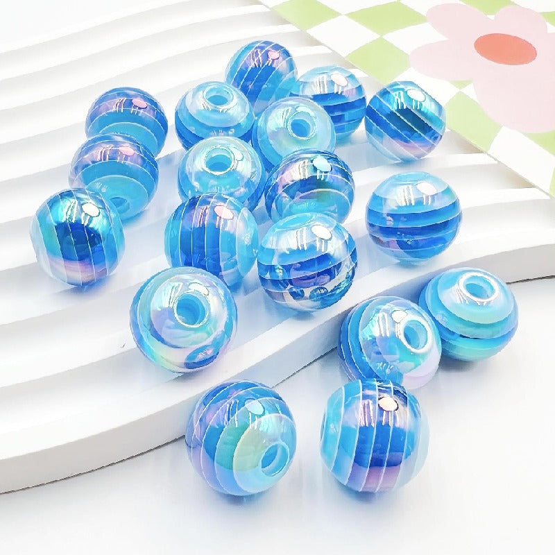 Striped Rainbow Acrylic Beads 16mm Glossy Round 10pcs 5