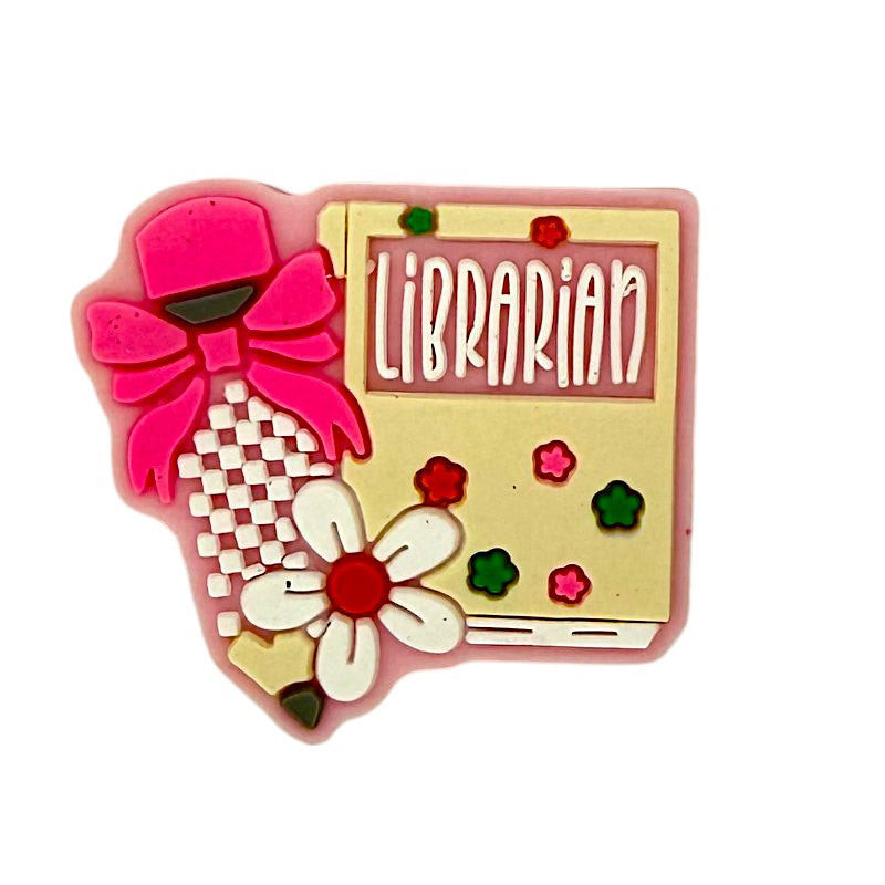 Silicone Focal Beads Librarian Colorful Books Pink Bow Daisy 20pcs 6