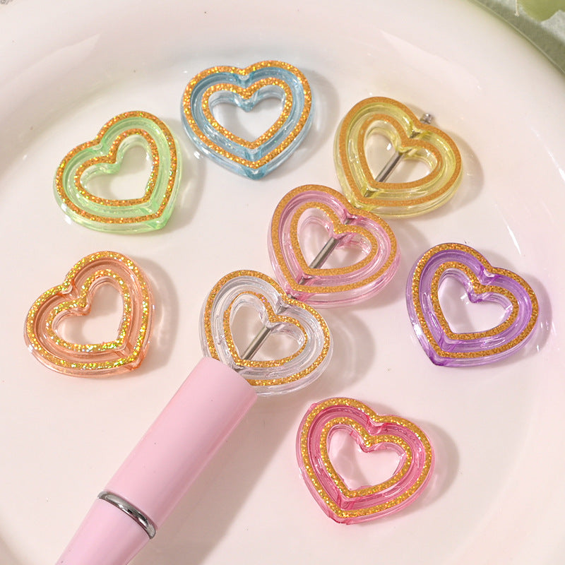 Gold Foil Hollow Heart Acrylic Beads 24mm Mixed Colors 50pcs