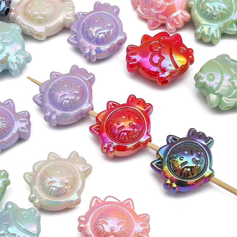 Painted Cat Fish Acrylic Beads 26x22mm Glossy Iridescent 8pcs 5