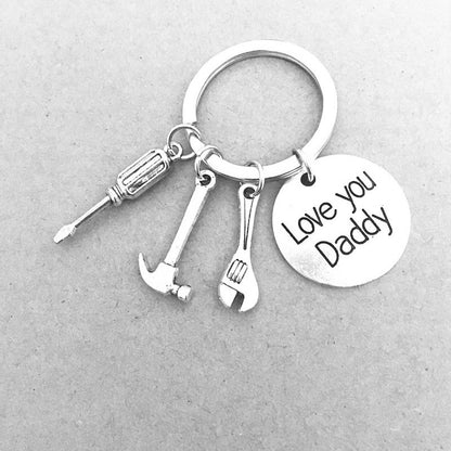 Alloy Handyman Tool Round Tag Keychain Polished Silver Metal 8