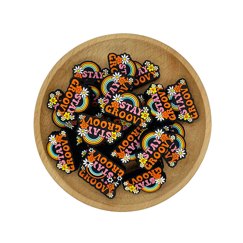 Silicone Focal Beads Stay Groovy Retro Lettering Layered Rainbow Arch 20pcs 2