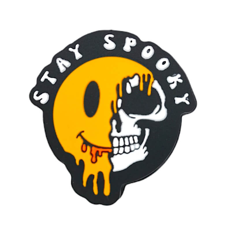 Silicone Focal Beads Halloween Dripping Smiley Skull With Stay Spooky Text