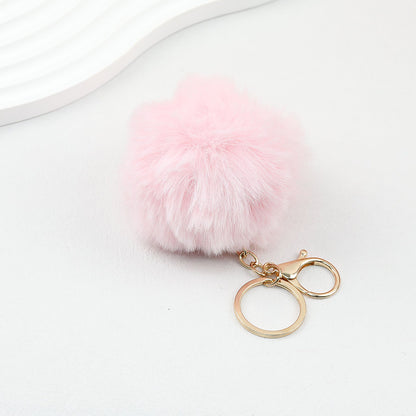 Pom Pom Keychain Fluffy Imitation Rex Rabbit Fur Ball 8cm With Lobster Clasp - 14# Pink
