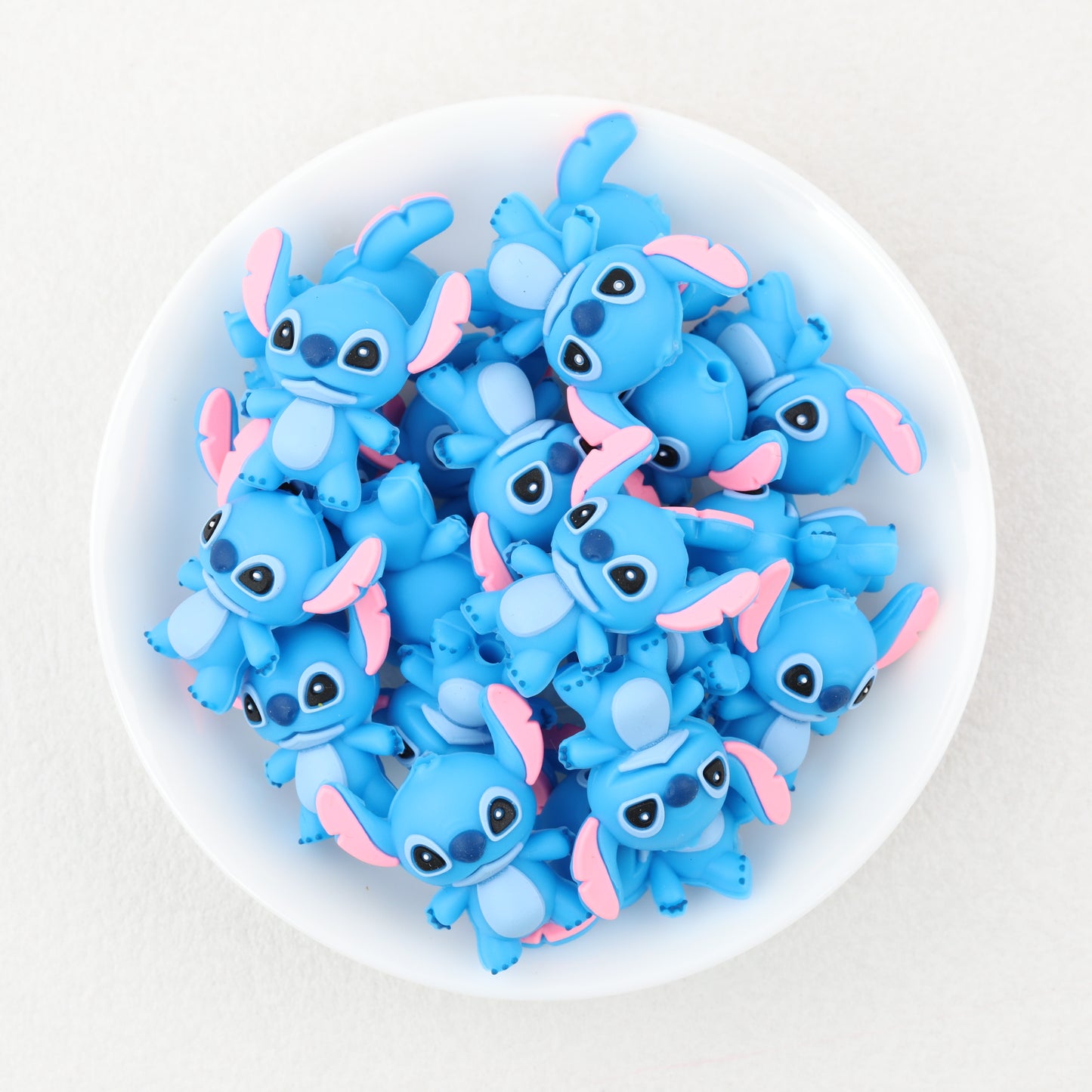 Silicone 3D Focal Beads Blue Stitch Smiling Face Front Facing