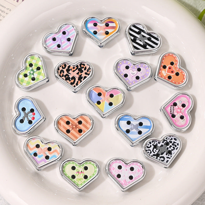 Heart Pattern Acrylic Buttons Beads Sweet 23mm 10pcs