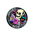 Silicone Focal Beads Spooky Halloween Skull Holding Pink Book Circle Badge