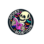 Silicone Focal Beads Spooky Halloween Skull Holding Pink Book Circle Badge