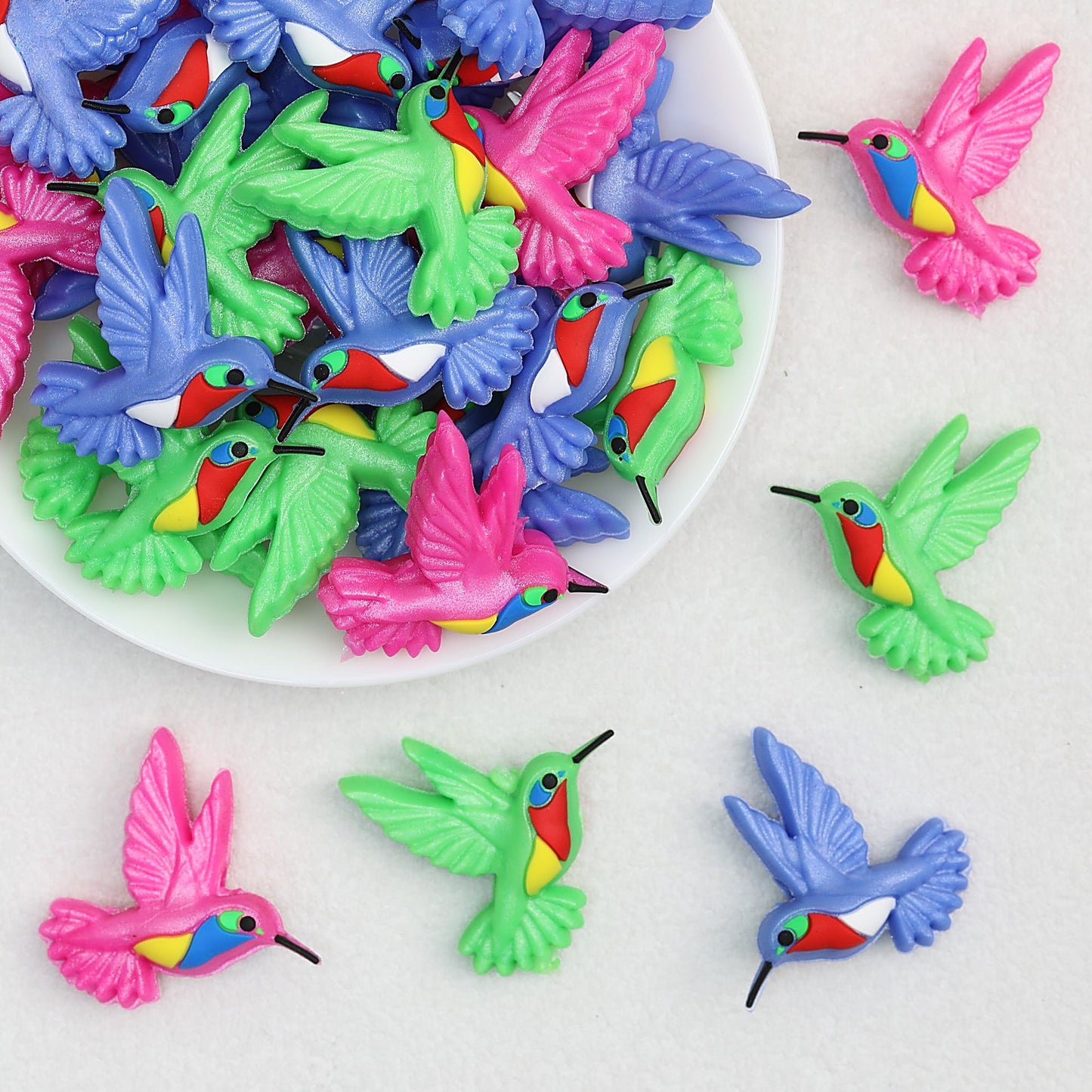 3D Colorful Hummingbird Silicone Focal Beads 20 pcs