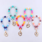 Rainbow Silicone Bead Wristlet Keychain with Rainbow Charm