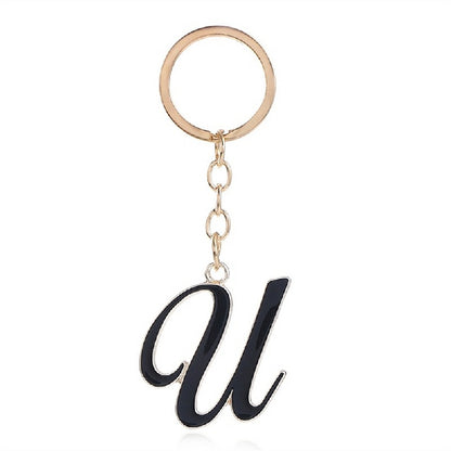 Metal Fashion Letter Keychain Black and Gold Script Design 25