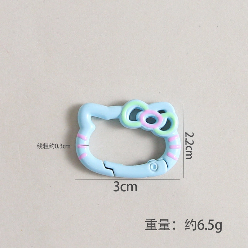 Zinc Alloy Kitty Trigger Spring Keyrings Painted Colorful 6pcs 3