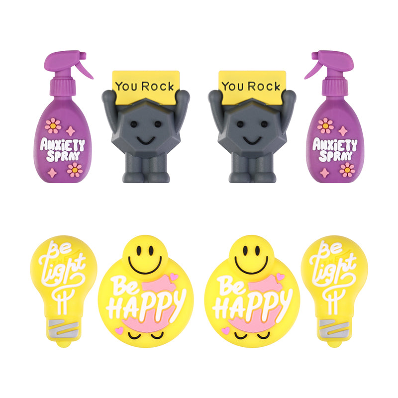 3D Silicone Focal Beads Motivational Icons Light Bulb Anxiety Spray Happy Face Rock 20pcs 2