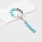 Tassel Wooden Beaded Keychain with PU Leather Tassel 23x10cm - blue