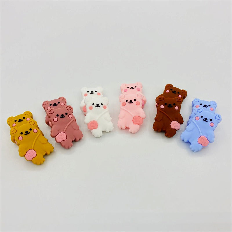 Silicone Focal Beads Backpack Bear Heart Ears Pastel Colors 20pcs 2