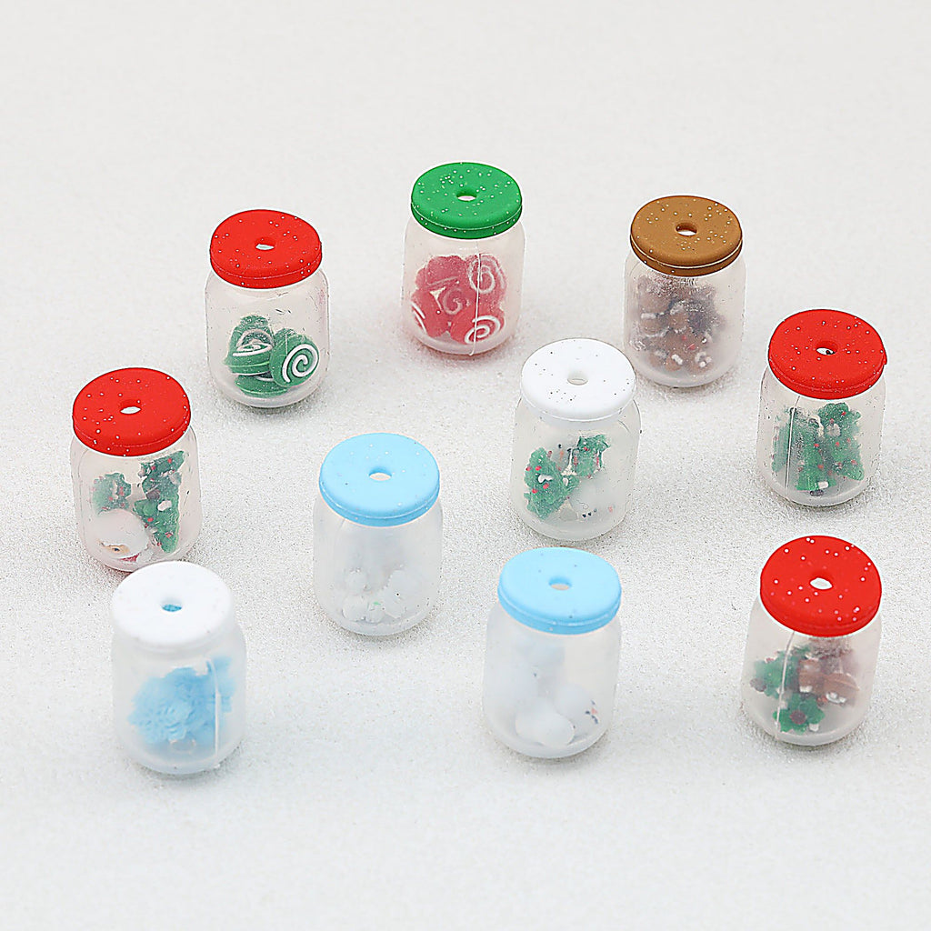 3D Christmas Glitter Bottle Silicone Focal Beads 20pcs
