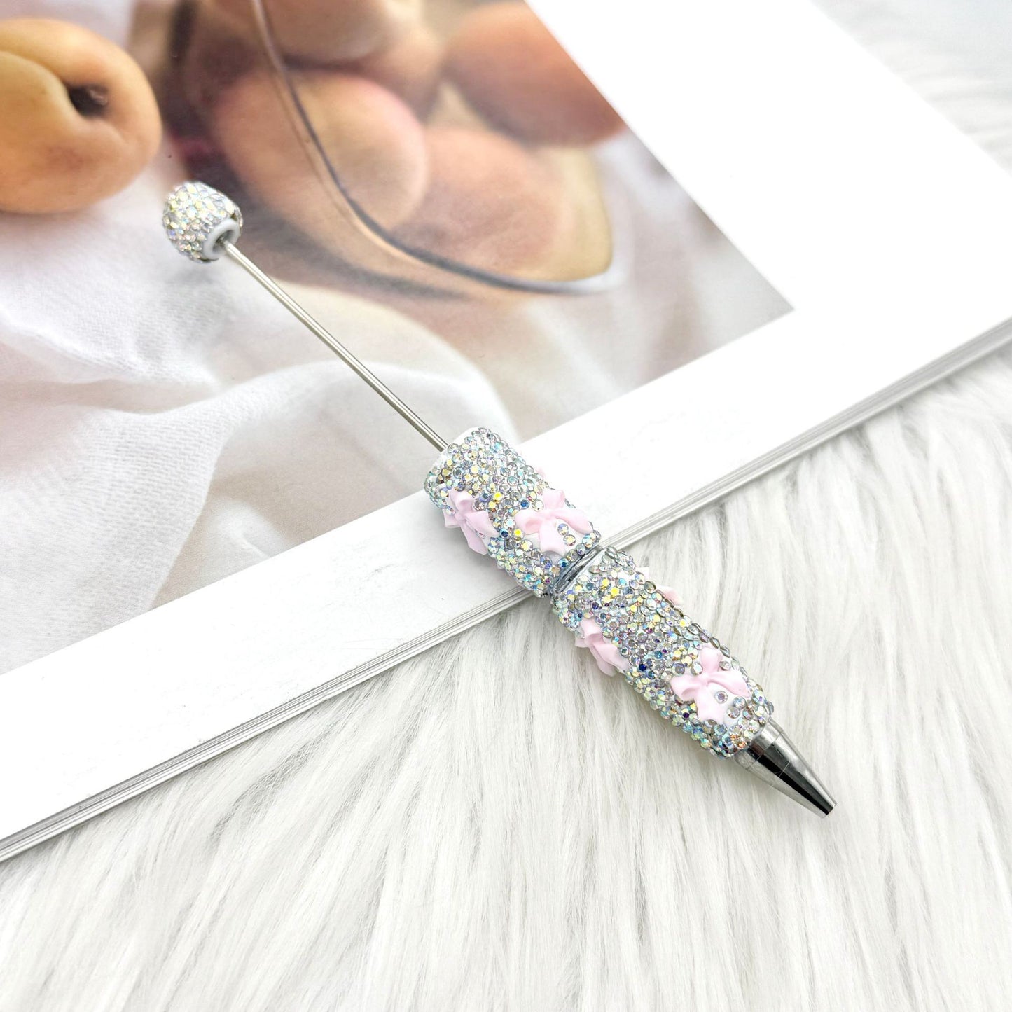 Beadable Pen with Rhinestone Bow Decoration 13