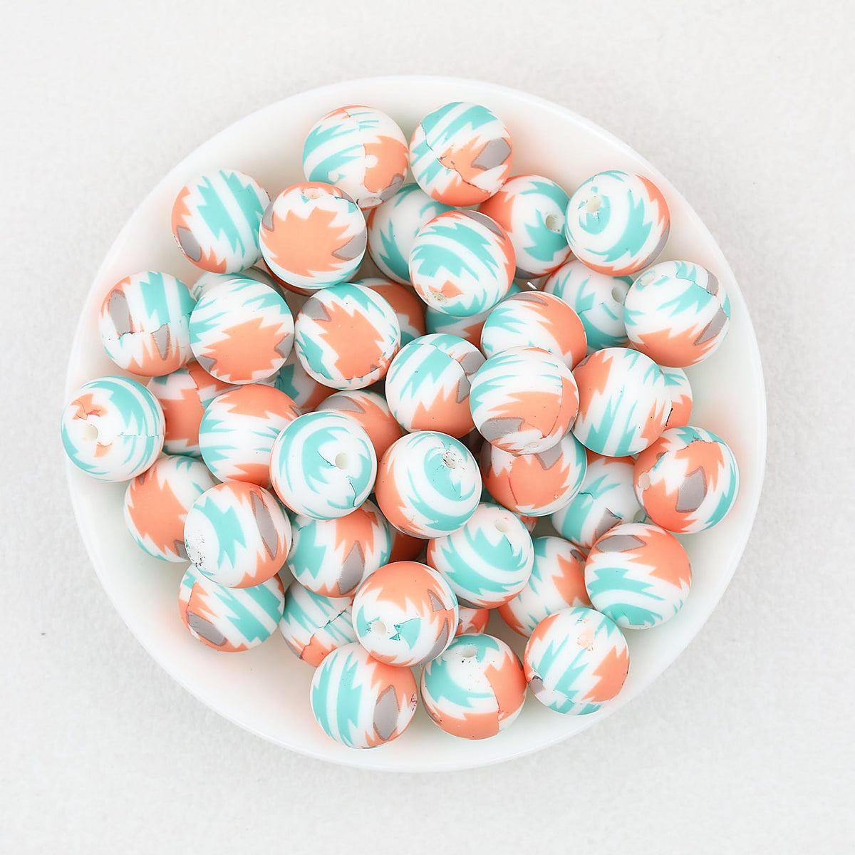 15mm Printed Pattern Round Silicone Beads 50pcs - Forest Fire
