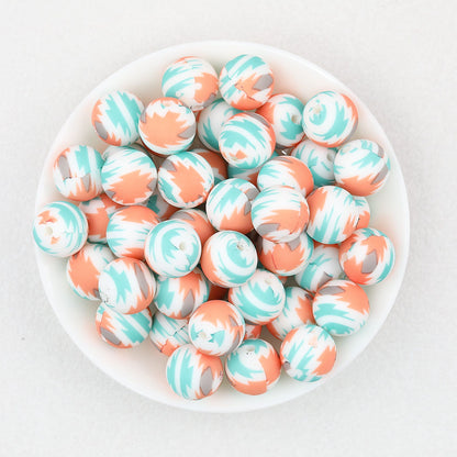 15mm Printed Pattern Round Silicone Beads 50pcs - Forest Fire