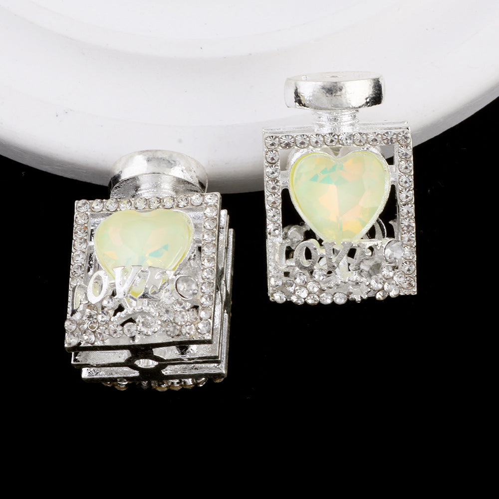 Fancy Alloy Perfume Bottle Charm Beads with Heart and Rhinestones 2pcs 6