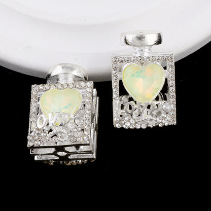 Fancy Alloy Perfume Bottle Charm Beads with Heart and Rhinestones 2pcs 6