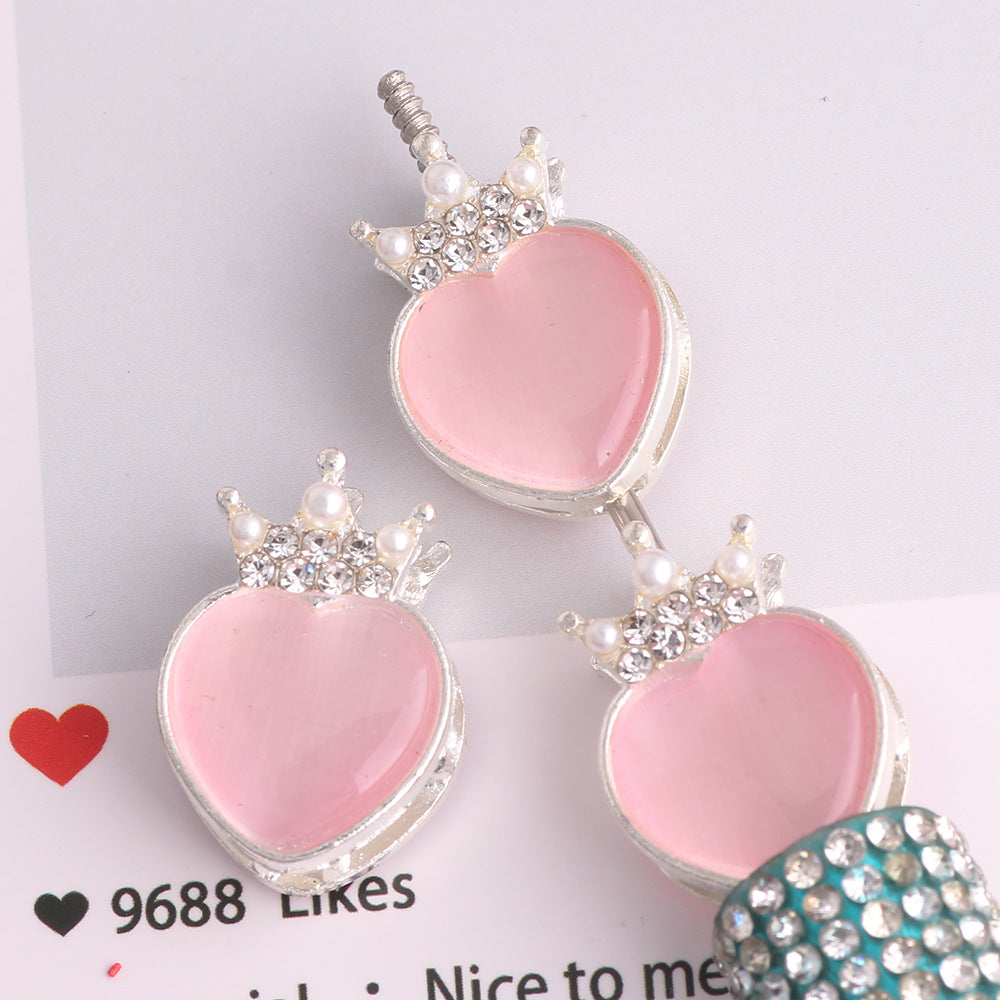 Alloy Heart Shaped Rhinestone Crown Beads 23mm 3pcs 7