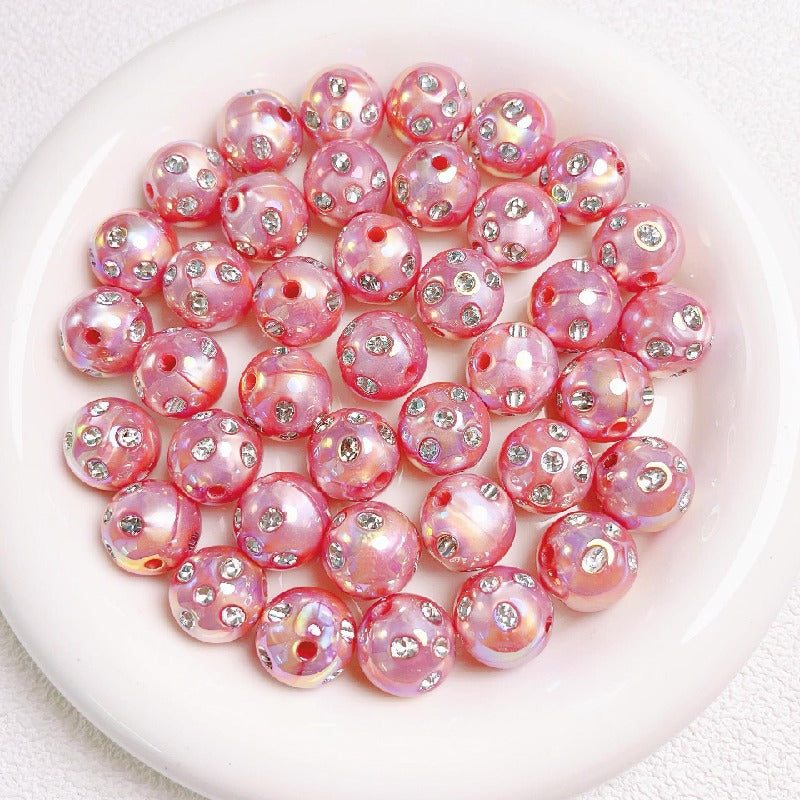 Diamond Round Acrylic Beads 16mm Glossy Faceted Mixed Colors 10pcs 14