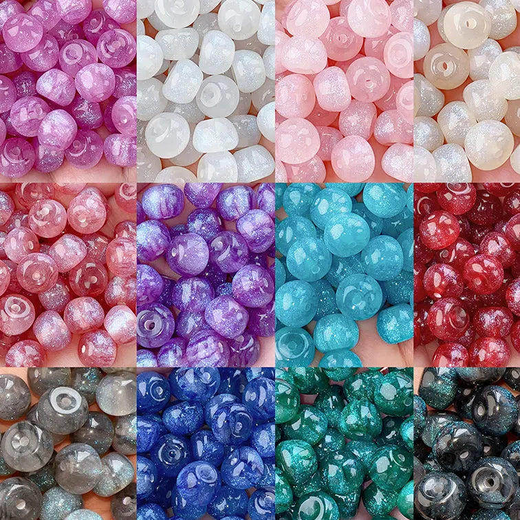 Glitter Powder Apple Resin Beads 8mm Sparkling Colors 30pcs