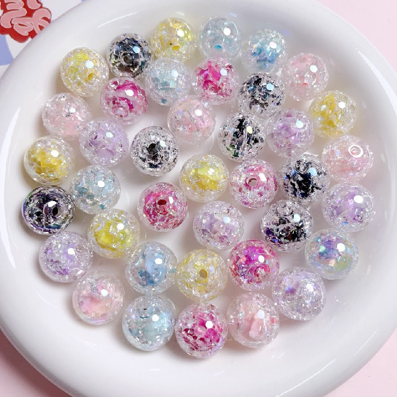 Sparkling Round Acrylic Beads 16mm Crackled Glass Effect 10pcs