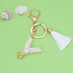 Tassel Letter A Keychain Resin Gold Flakes White Tassel 28