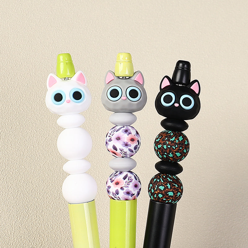  3D Large Eye Cat Heads Silicone Focal Beads 20Pcs 7